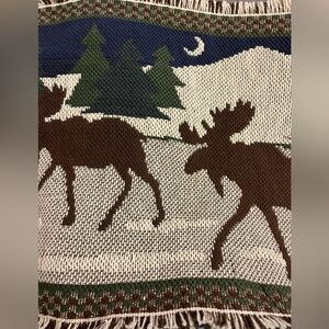 6Fy Moose and Pine Tree On Moonlit Snowy Night Tapestry Runner